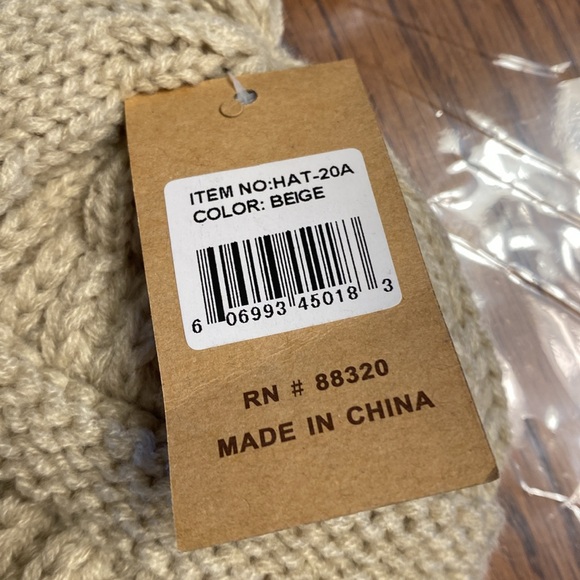 C.C Chunky Cable Knit Cream Beige Beanie Winter Hat - Picture 7 of 7